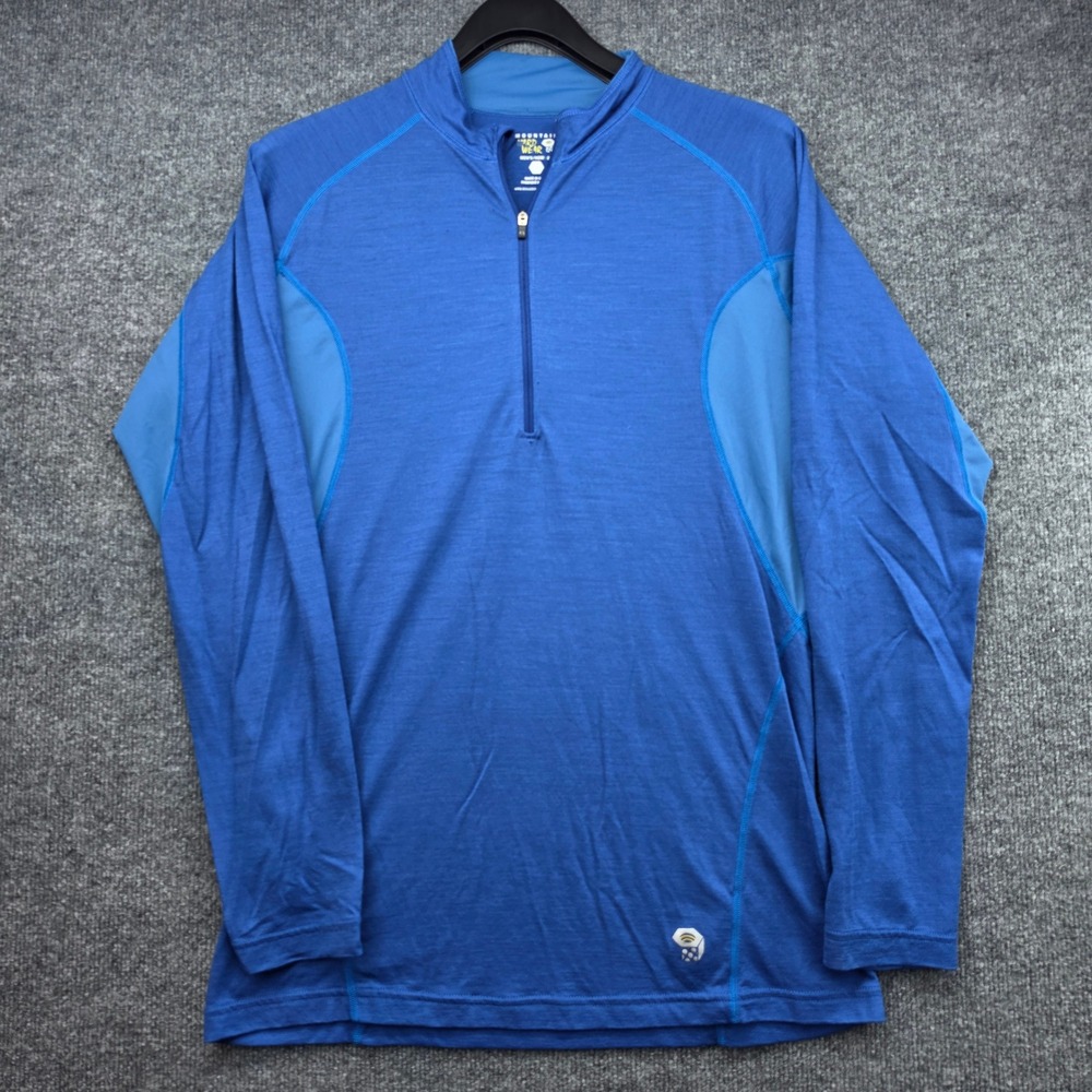 Mountain Hardwear Mens Blue Merino Wool Blend‎ Quarter Zip Base Layer OM3606 L